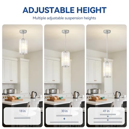 Adjustable Modern Crystal Chrome Pendant Lights Kitchen Island (Chrome / 5.3 in)