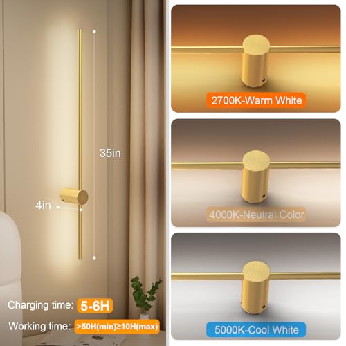 35.4 Inch Battery Operated Wall Sconce Set of 2 (2 Count)