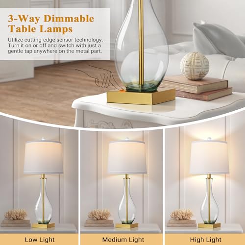 27" Glass Table Lamps with USB Ports (2 Count)