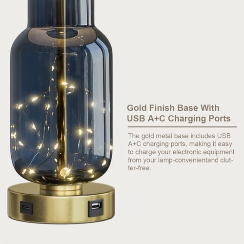 22" Glass Table Lamps Set of 2 with LED Nightlight for Bedroom (2 Count)