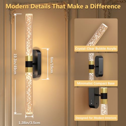 Crystal Battery Operated Wall Sconces Set of 2 for Home Space (2 Count)