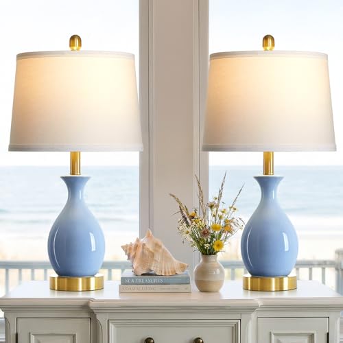 24″ Light Blue Ceramic Table Lamps Set of 2 (2 Count)