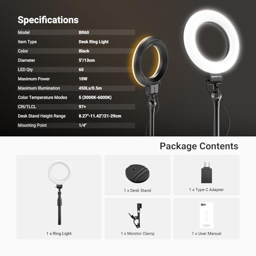 Basics 5" LED Desktop Ring Light with Stand