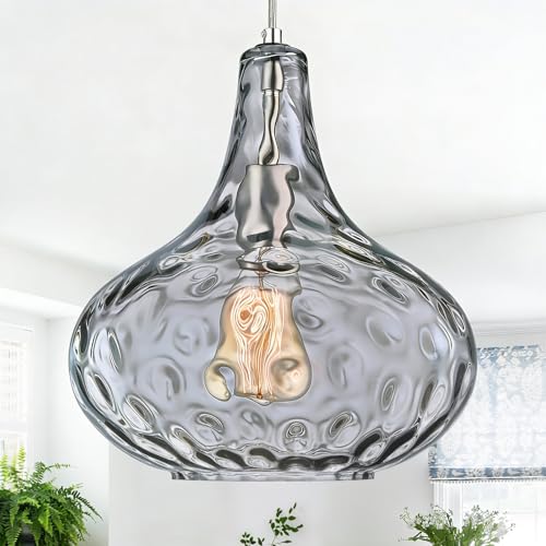 11" Smoked Hammered Glass Pendant Light