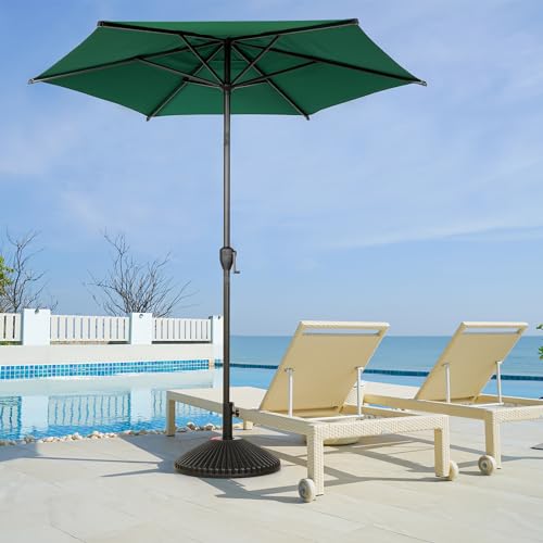 7.5FT Lyon Outdoor Patio Umbrella Outdoor Table Umbrella with Push Button Tilt and Crank Market Umbrella 6 Sturdy Ribs UV Protection Waterproof for Garden Deck Backyard Pool Dark Green