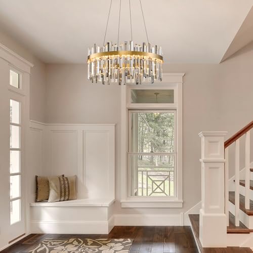 Led Gold Smoke Grey Crystal Chandelier