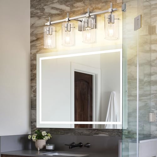 4 Light Bathroom Vanity Lights Bathroom Lights Over Mirror Vintage Bath Lighting Brushed Nickel Wall Sconce with Glass Shade (4 Count)