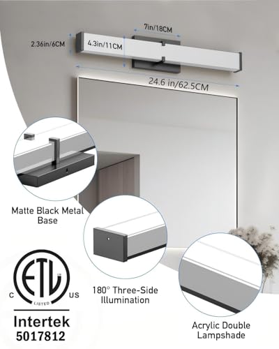 Modern 24IN Black Bathroom Vanity Light