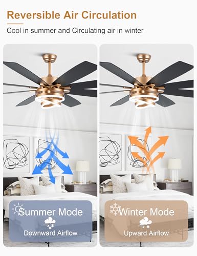 72 Inch Large Gold Modern Ceiling Fans with Lights