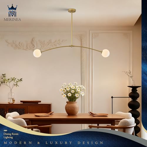 Gold Sputnik Chandelier with Milk Glass Globe 2 Lights L45 Inch