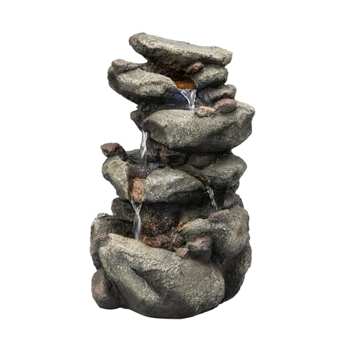 TZL154 14" Indoor Tabletop Rainforest Rock Water Fountain with LED Lights