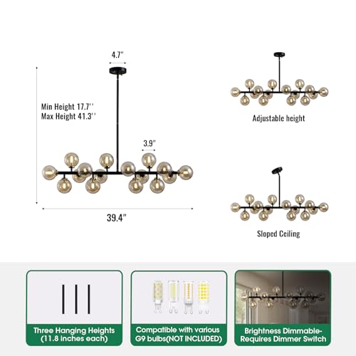Black Mid Century Modern Chandelier for Dining Room Light Fixture