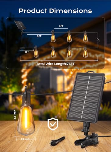 76FT Solar String Lights Outdoor Waterproof