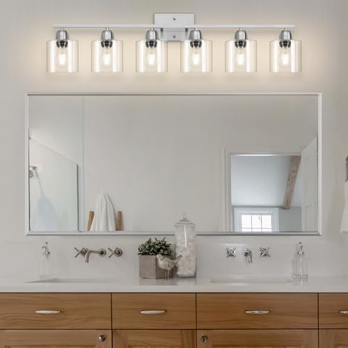 Modern Brushed Nickel 6 Light Bathroom Light Fixtures