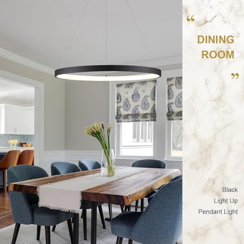Modern LED Pendant Light Black Ring Chandelier 24" Dimmable Flush Mount Pendant Chandelier for Dinning Room Office Kitchen Living Room