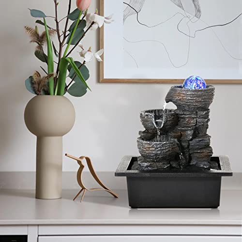 Water Fountain Indoor Tabletop Waterfall Fountain with LED