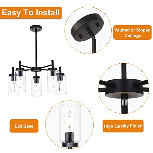 5 Light Contemporary Chandeliers Black Modern Lighting Fixtures Hanging