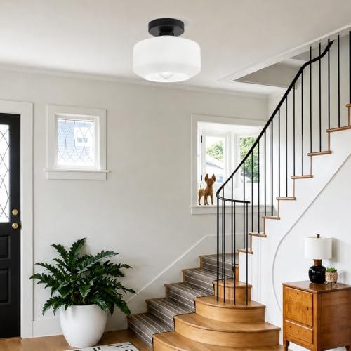 Industrial Semi Flush Mount Ceiling Light Black