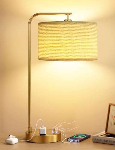 Gold Table Lamp with Weaving lampshade