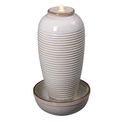 Ivory Ceramic Ribbed Vase Fountain