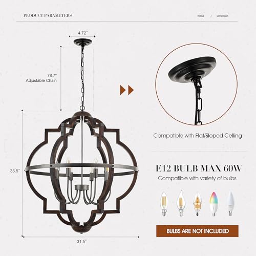 8 Light Farmhouse Chandelier Wood Pendant Light Fixtures