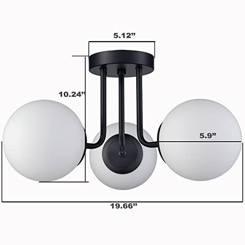 Modern Black Semi Flush Mount Ceiling Light with White Globe