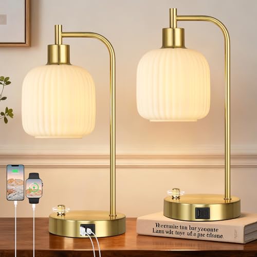 Cream Glass Table Lamps Set of 2 (2 Count)