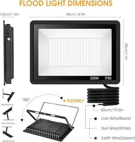 200W LED Flood Light 2 Pack (2 Count)