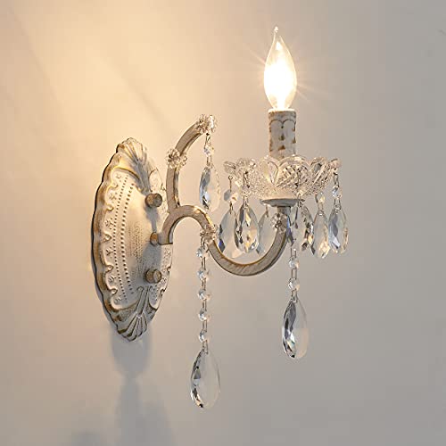 Crystal Wall Sconce Distressed White Vintage Wall Chandelier