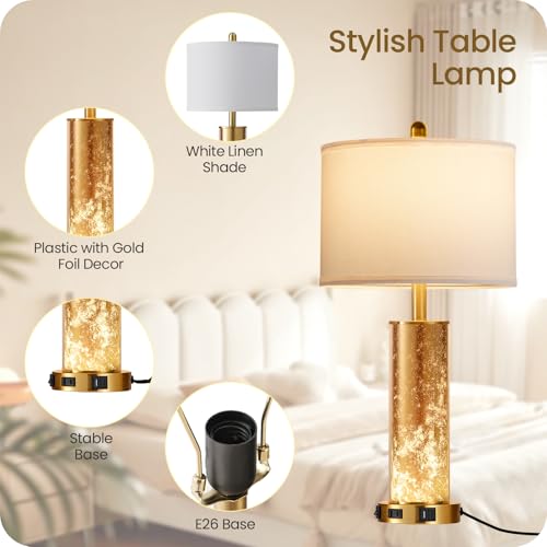 25.6" Gold Table Lamps Set of 2 (2 Count)