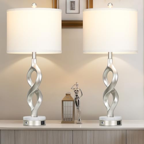 Silver Table Lamps Set of 2 for Living Room (2 Count)