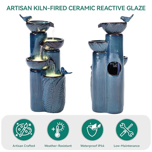 34" H Ceramic Outdoor Water Fountain with LED Lights