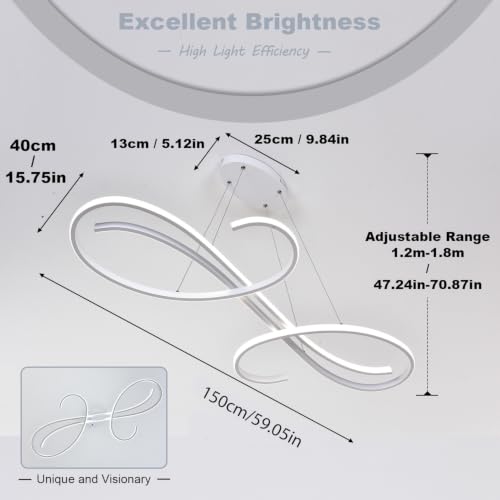 Modern Chandeliers for Dining Room 59.05" Large Led Chandelier Contemporary Linear Chandelier Ceiling Hanging Pendant Lighting for Kitchen Island Lighting