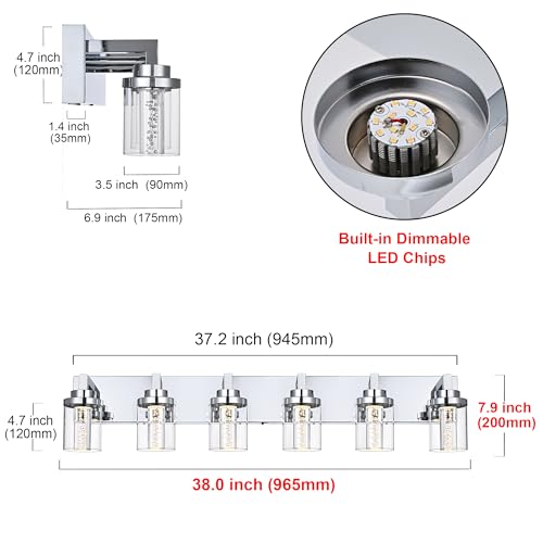 6 Light LED Bathroom Light Fixtures Chrome