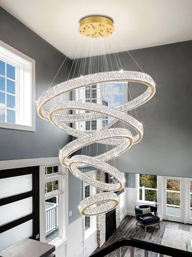 Modern Gold Ring Chandelier for High Ceiling Foyer