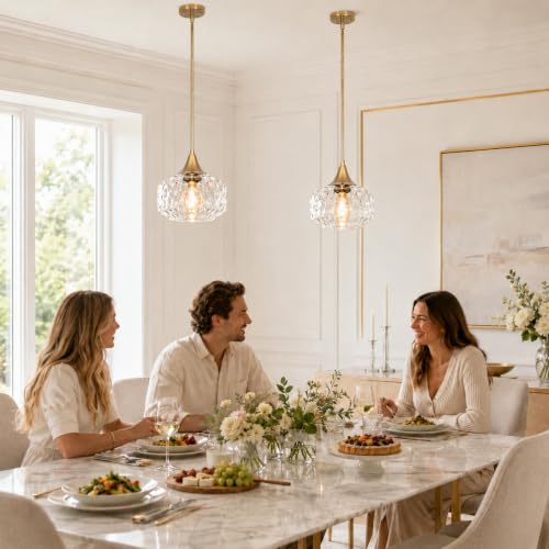 DSMJFU Gold Kitchen Island Pendant Lights with Hammered Glass for Island