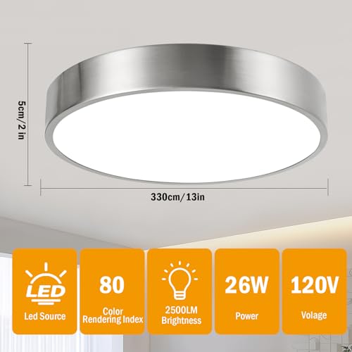 13inch Round Bathroom Ceiling Lighting Fixture (Brushed Nickel)