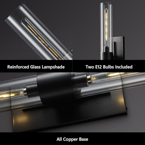 Bathroom Sconces Glass Sconces 22.8in Black Sconces Dimmable (2 Count)
