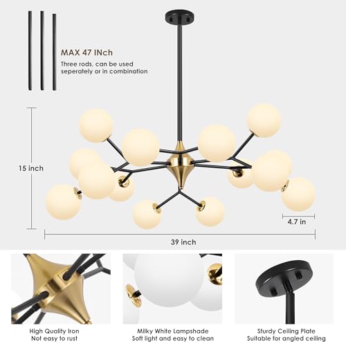 39" Black and Gold Sputnik Chandelier 15 (15 Count)