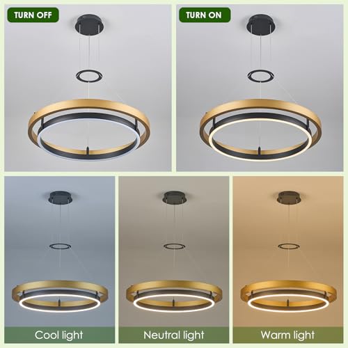 Modern LED Chandelier Black Gold Dimmable Circular LED Pendant Light with Remote Ring Chandelier Dining Room Light Fixtures for Kitchen Island Living Room Entryway