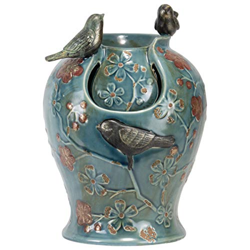 Blue Verdigris Bird Indoor Water Fountain with LED Light and Pump