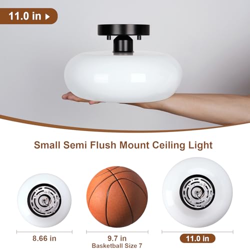 Mid Century Modern Black Semi Flush Ceiling Light 11.0 Inch