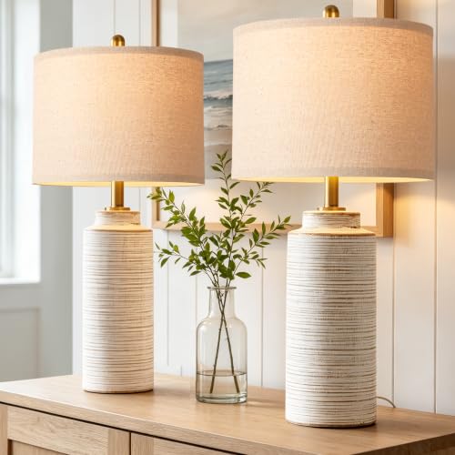 27" Vintage Ceramic Table Lamp Set of 2 (Off-White)