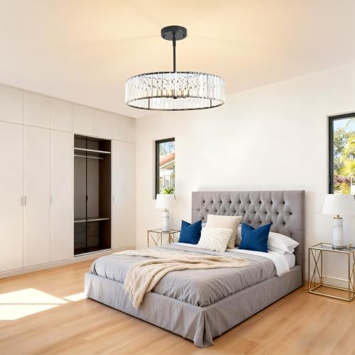 Adjustable Height Modern Black Crystal Chandelier 20 Inch (Black / 20 in)