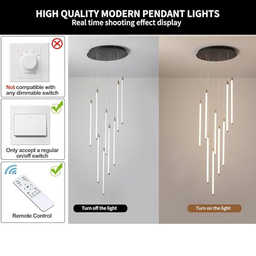 9 Light LED Foyer Chandelier for High Ceilings with Remote