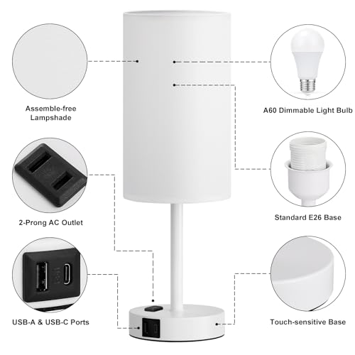 17.4" White Lamp for Bedroom