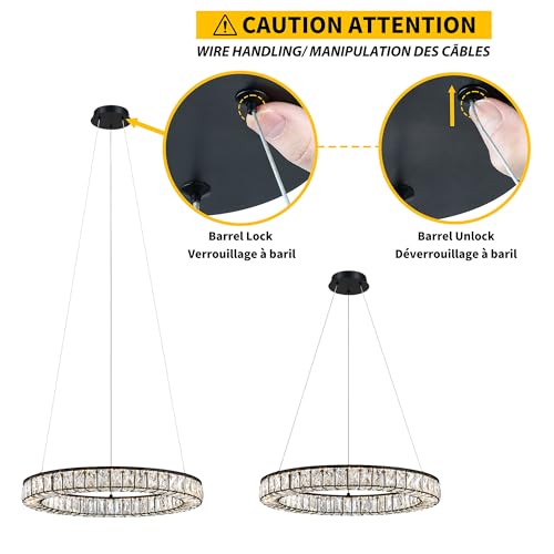 Crystal Chandeliers Modern Black LED Chandelier Adjustable LED Ceiling Light Fixtures Black Hanging Pendant Lights for Living Room Dining Room