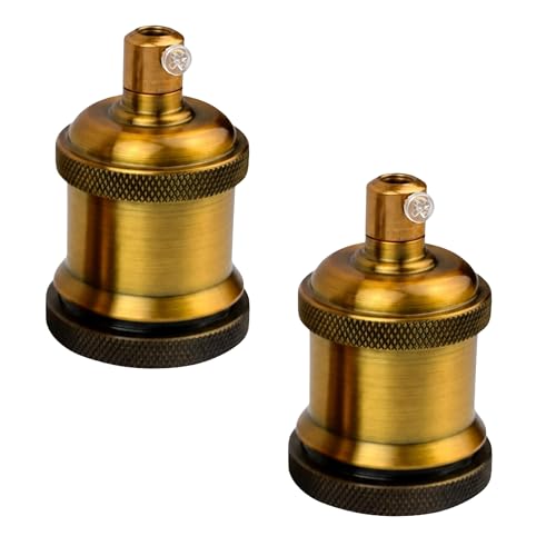 E26 Lamp Holder Socket Yellow Brass Metal Vintage Edison Bulb Holder IP20 Hardwired Medium Base Fitting for Pendant Wall Table Lamps DIY Indoor Lighting (2 Count)