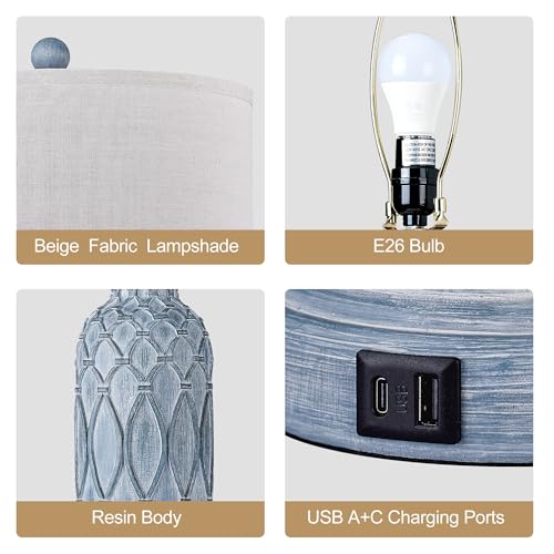 Farmhouse Lamps for Bedroom Set of 2 (2 Count)
