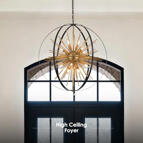 31.5" Black Gold Large Globe Sputnik Chandelier